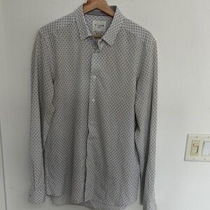 C-Lab NYC Gray Patterned Men's Button Down Shirt sz 16. 34/35. Large slim fit
